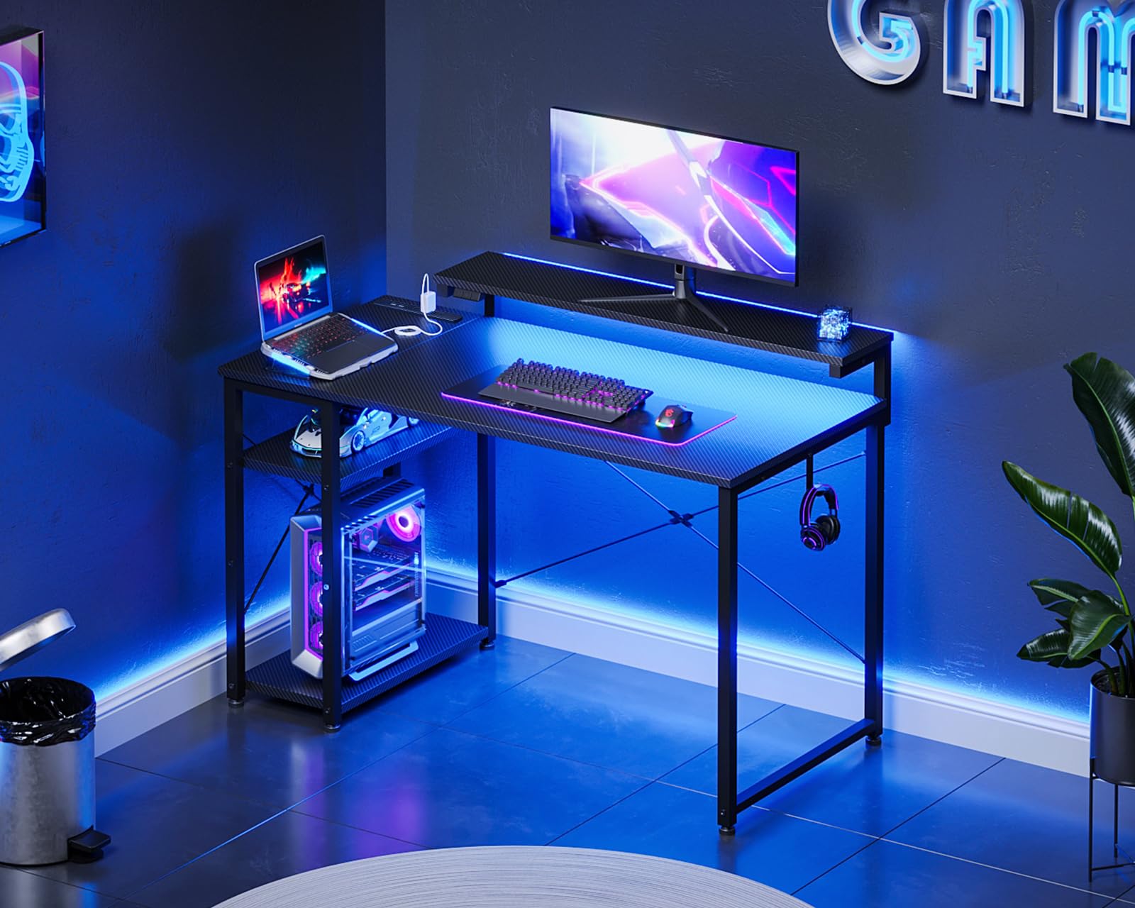 AODK ゲーミングデスク パソコンデスク ラック&コンセント付き 幅100cm Amazon | AODK ゲーミングデスク パソコンデスク ラック&コンセント